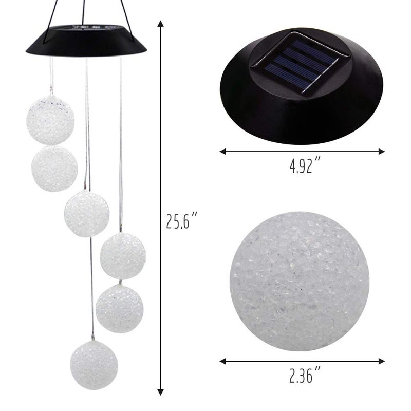 MorTime LED Solar Crystal Ball Wind Chime, 25" Mobile Hanging Wind Chime for Home Garden Decoration, Automatic Light Changing Color - Image 2